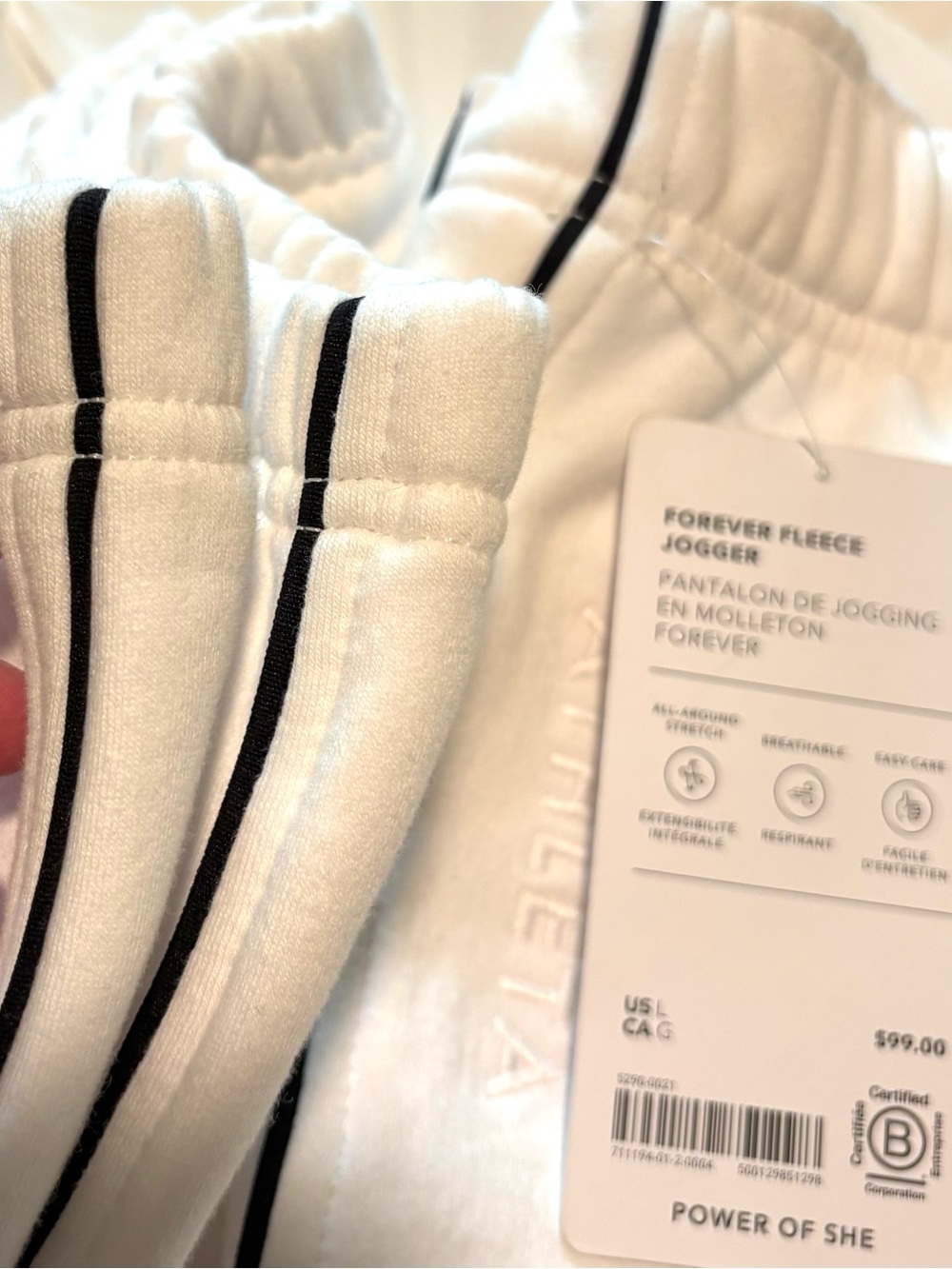 Athleta Forever Fleece Joggers White & Black PinStripe, Size L NWT - Picture 5 of 7